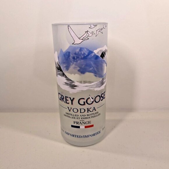 Grey Goose Vodka Tumbler Glass Upcycled from bottle 7" inch FROSTED GLASS - Picture 1 of 7